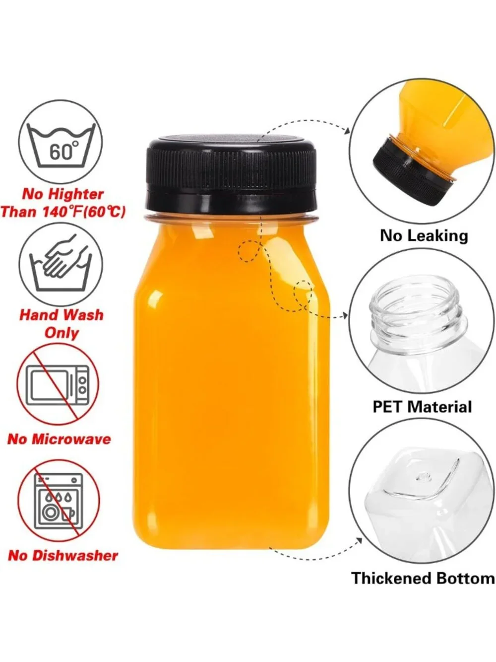 36pcs 4oz Clear Juice Bottles with Caps - Reusable Plastic Containers for